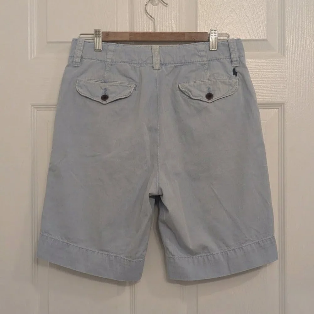 Men's Polo by Ralph Lauren Flat Front Shorts Waist 30 Light Blue Pony Logo